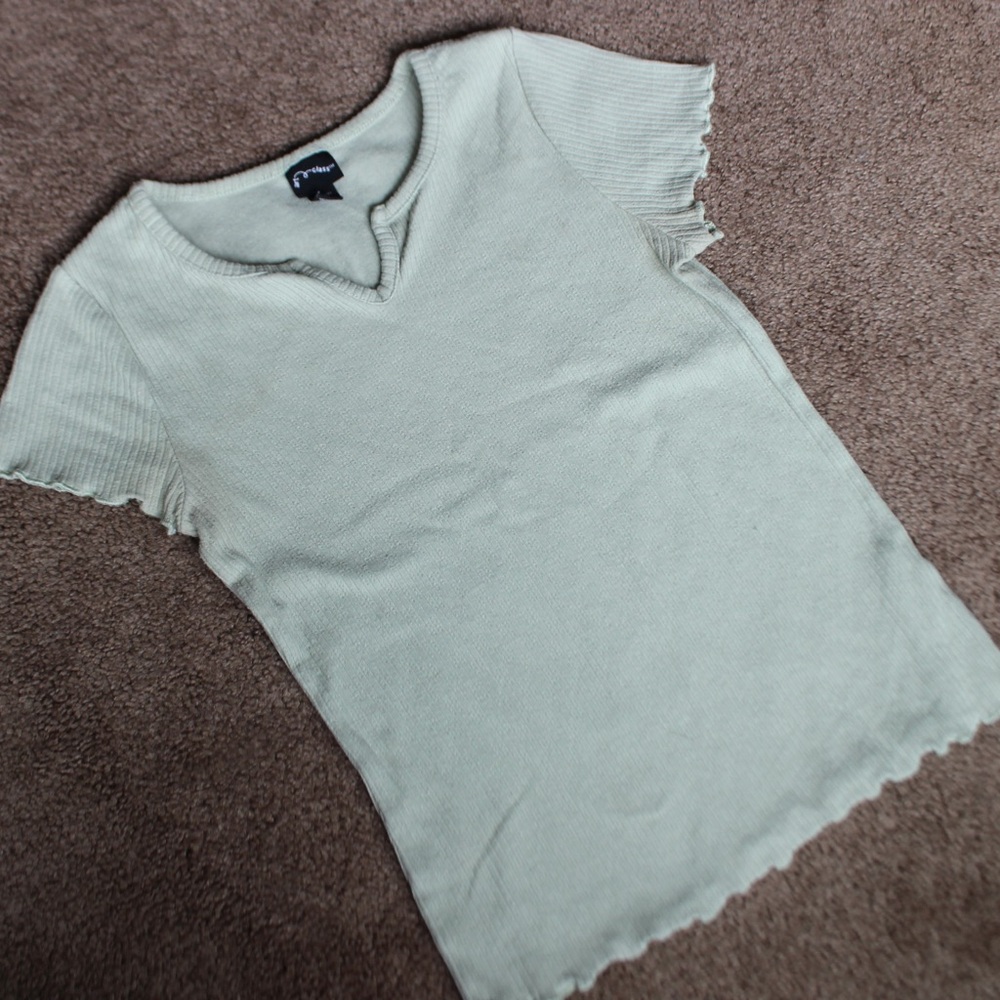Art Class Light Green Ribbed Sleeve Top
